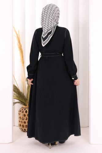 Gold Düğmeli Elbise 7065 Siyah - 4