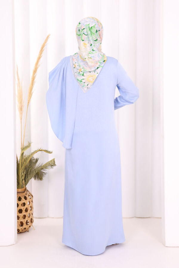 Gül Broşlu Uzun Tunik Pantolon İkili Takım 8010 Mavi - 5