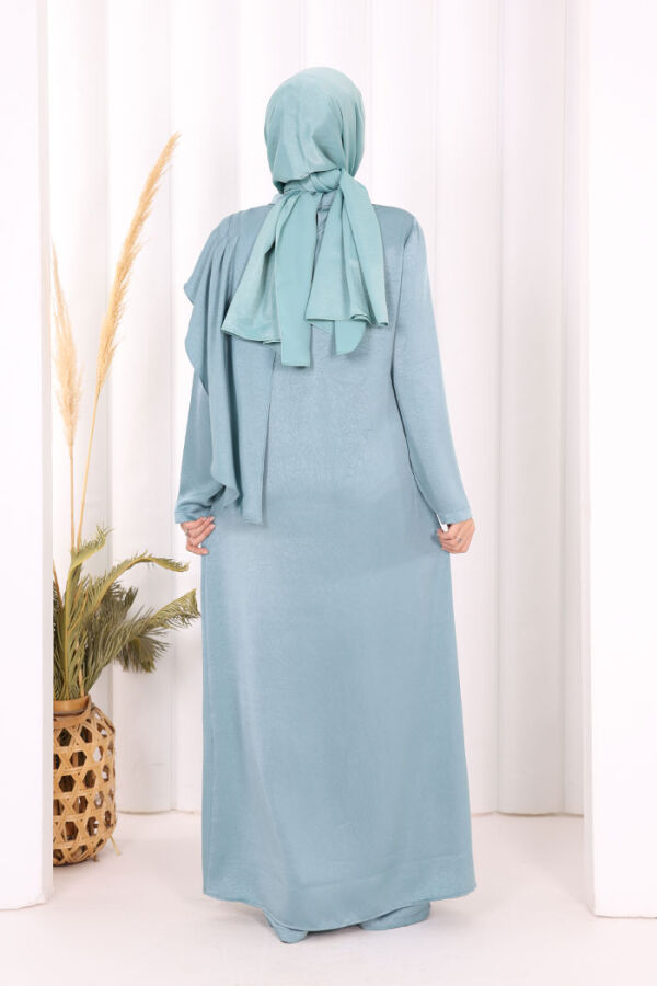 Gül Broşlu Uzun Tunik Pantolon İkili Takım 8010 Mint - 4