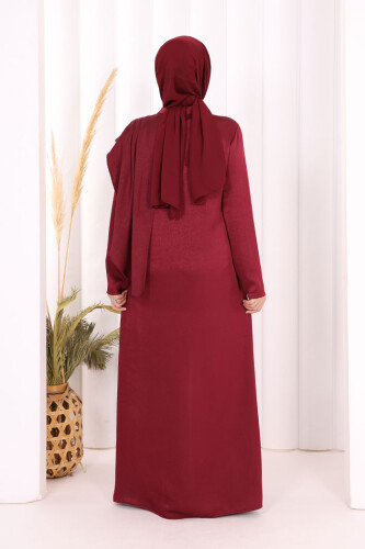 Gül Broşlu Uzun Tunik Pantolon İkili Takım 8010 Mürdüm - 4