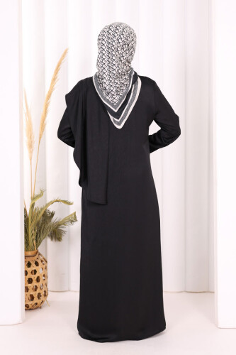 Gül Broşlu Uzun Tunik Pantolon İkili Takım 8010 Siyah - 5