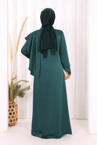 Gül Broşlu Uzun Tunik Pantolon İkili Takım 8010 Zümrüt - 4