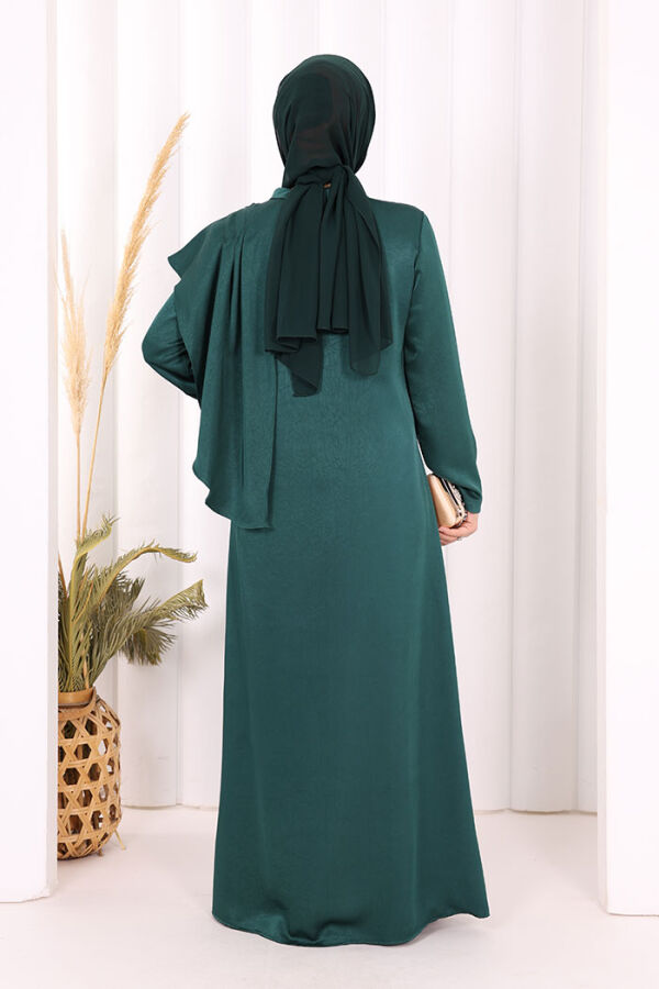 Gül Broşlu Uzun Tunik Pantolon İkili Takım 8010 Zümrüt - 4