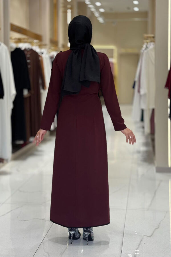 Gül Detaylı Elbise 3976 Bordo - 2