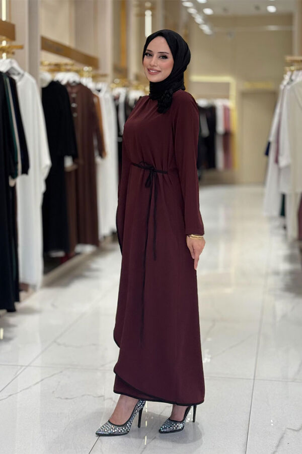 Gül Detaylı Elbise 3976 Bordo - 3