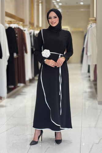 Gül Detaylı Elbise 3976 Siyah - Bym Fashion