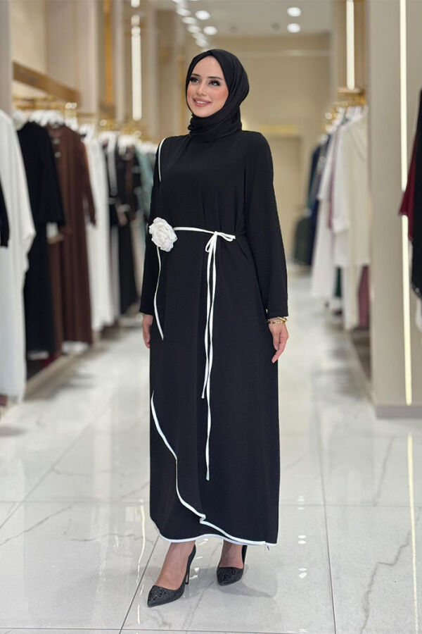 Gül Detaylı Elbise 3976 Siyah - 3