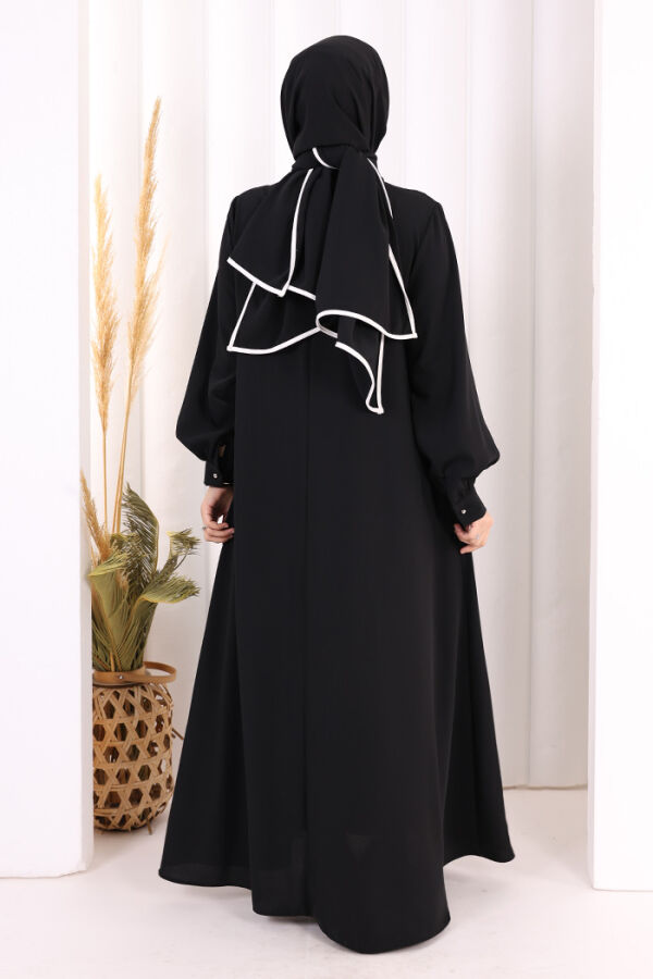 Gül ve Şerit Detaylı Elbise Şal Hediyeli 6065 Siyah - 4