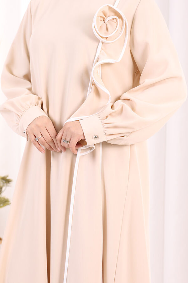 Gül ve Şerit Detaylı Elbise Şal Hediyeli 6065 Taş - 7