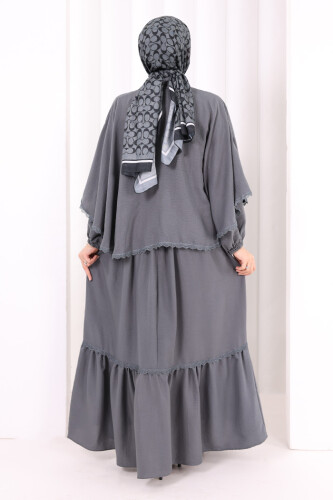Güpür Detay Pelerinli Elbise 6079 Antrasit - 4