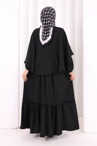Güpür Detay Pelerinli Elbise 6079 Siyah - 4
