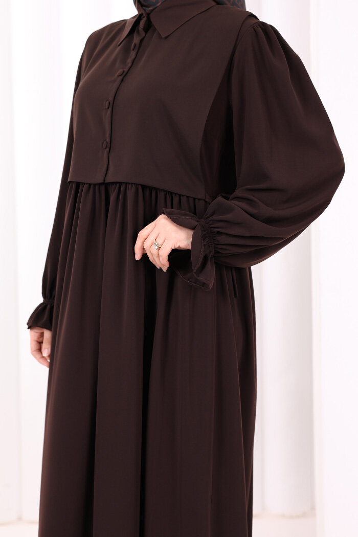 Pelerinli Elbise 6082 Kahverengi - 6