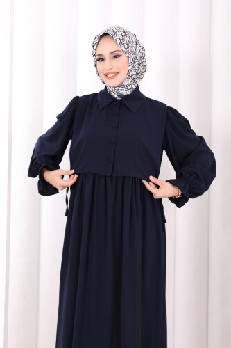 Pelerinli Elbise 6082 Lacivert - 5