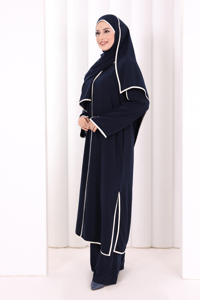 Hac Umre Biyeli Pantolonlu Tunik Takım ŞAL HEDİYE 8001 Lacivert - 3