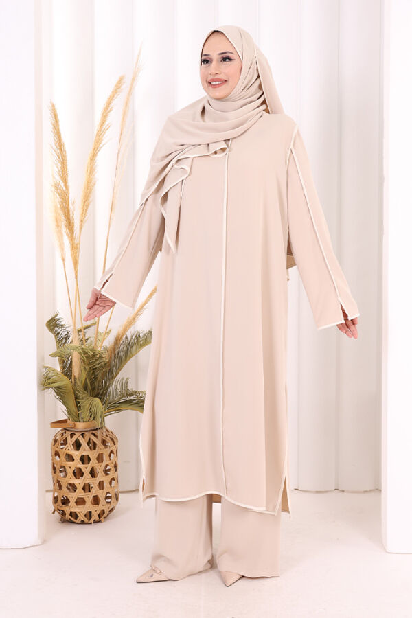 Hac Umre Biyeli Pantolonlu Tunik Takım ŞAL HEDİYE 8001 Taş - 1