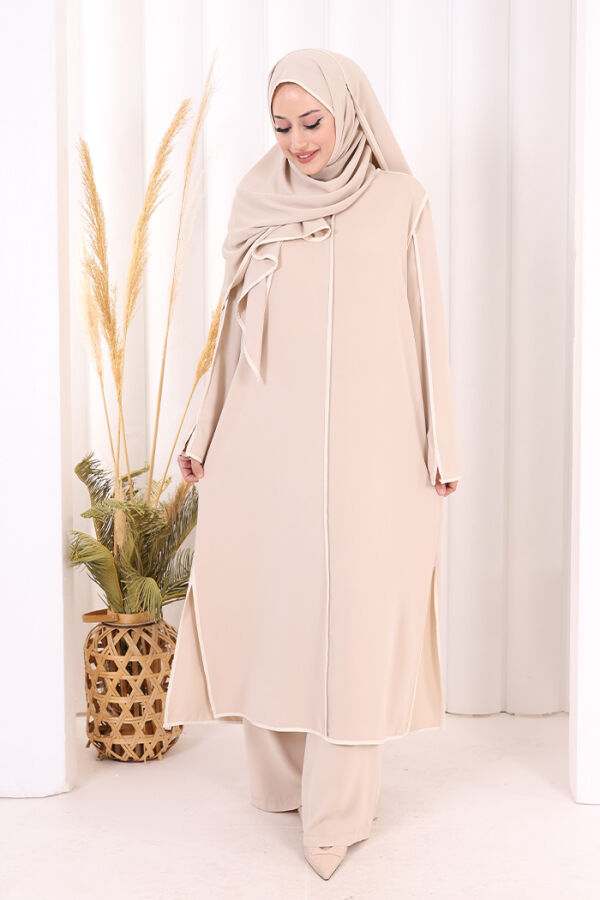 Hac Umre Biyeli Pantolonlu Tunik Takım ŞAL HEDİYE 8001 Taş - 3