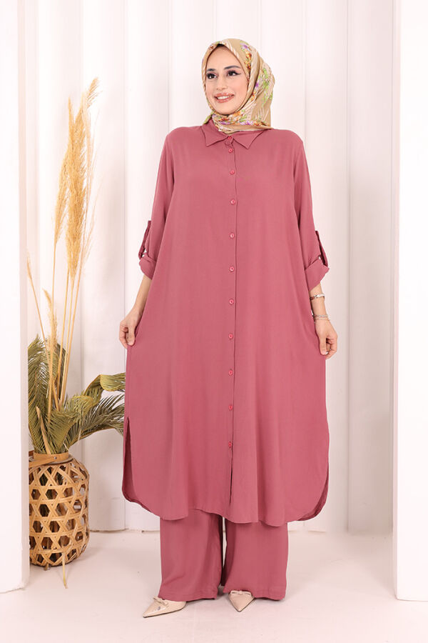 Hac Umre Düğmeli İkili Takım 6057 Gül Kurusu - 1