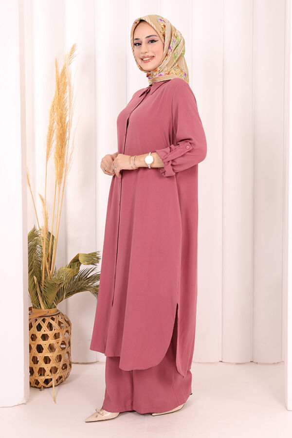 Hac Umre Düğmeli İkili Takım 6057 Gül Kurusu - 3