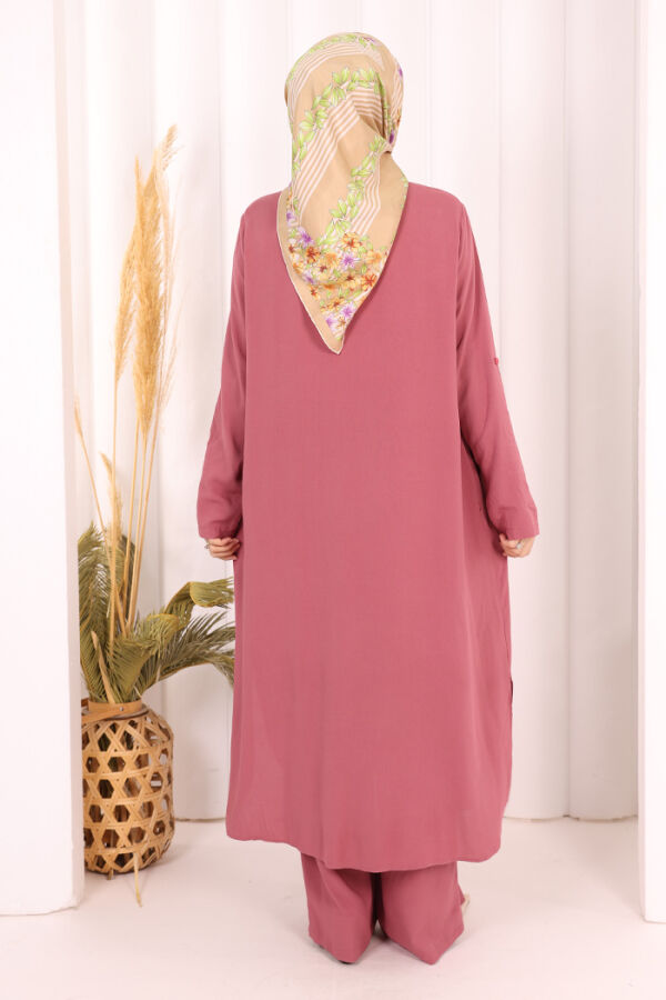 Hac Umre Düğmeli İkili Takım 6057 Gül Kurusu - 5