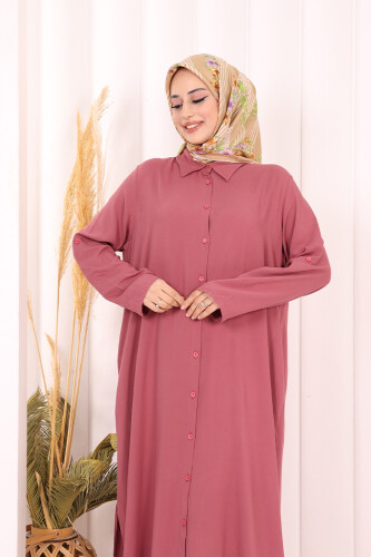 Hac Umre Düğmeli İkili Takım 6057 Gül Kurusu - 6