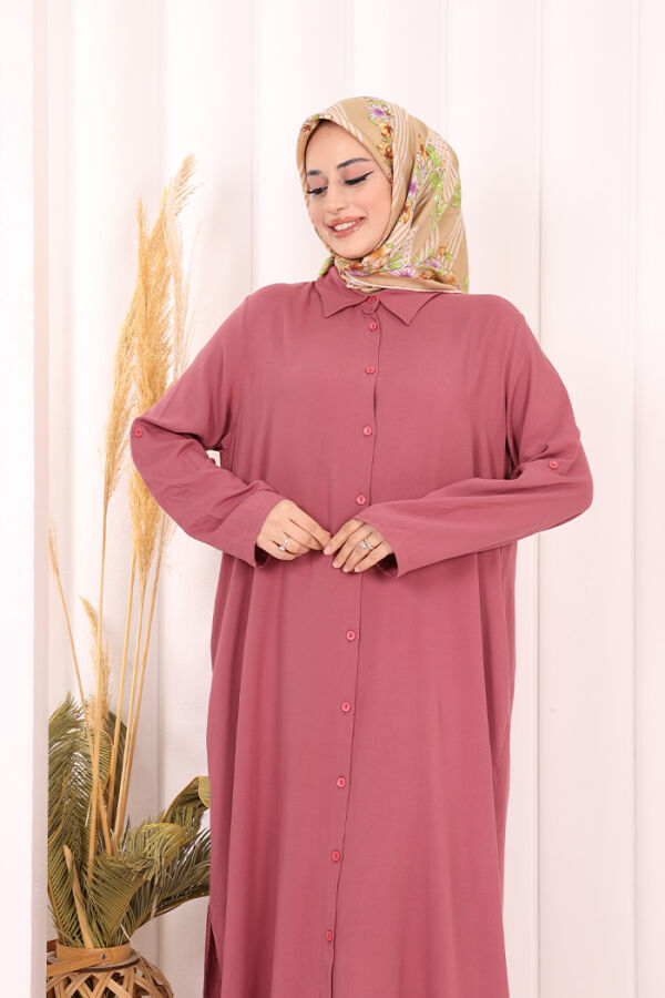 Hac Umre Düğmeli İkili Takım 6057 Gül Kurusu - 6