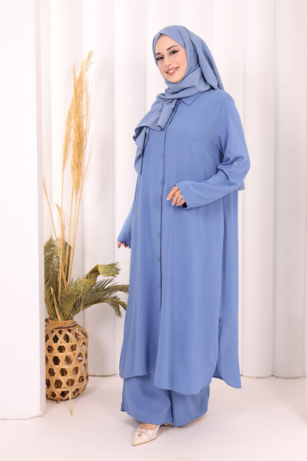 Hac Umre Düğmeli İkili Takım 6057 İndigo - 1