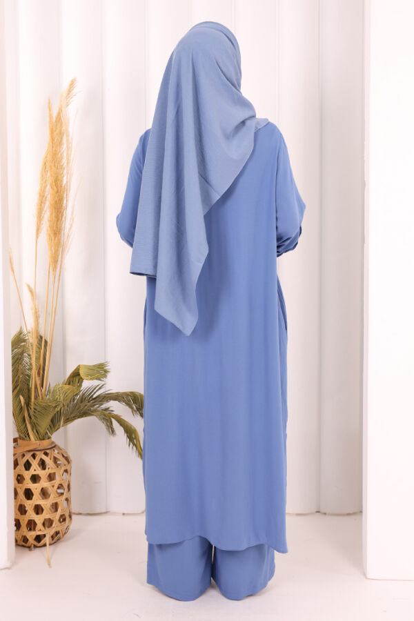 Hac Umre Düğmeli İkili Takım 6057 İndigo - 5