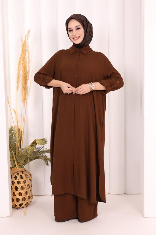 Hac Umre Düğmeli İkili Takım 6057 Kahverengi - 3