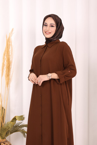 Hac Umre Düğmeli İkili Takım 6057 Kahverengi - 5