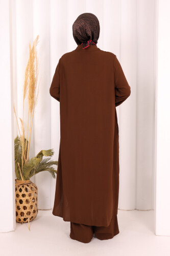 Hac Umre Düğmeli İkili Takım 6057 Kahverengi - 7