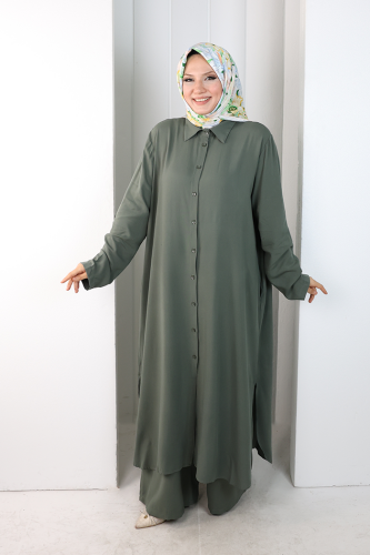 Hac Umre Düğmeli İkili Takım 6057 Mint
