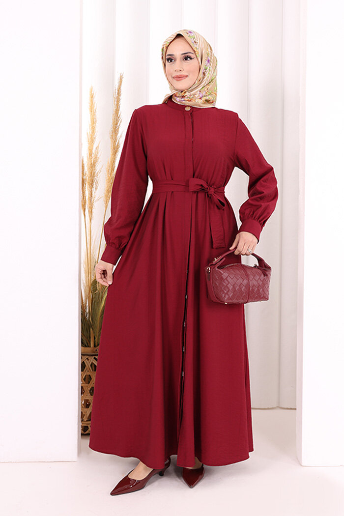 Hac Umre Elbise Boydan Düğmeli 7053 Bordo - 1