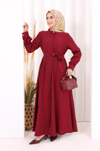 Hac Umre Elbise Boydan Düğmeli 7053 Bordo - 2