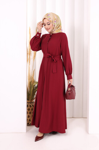 Hac Umre Elbise Boydan Düğmeli 7053 Bordo - 3