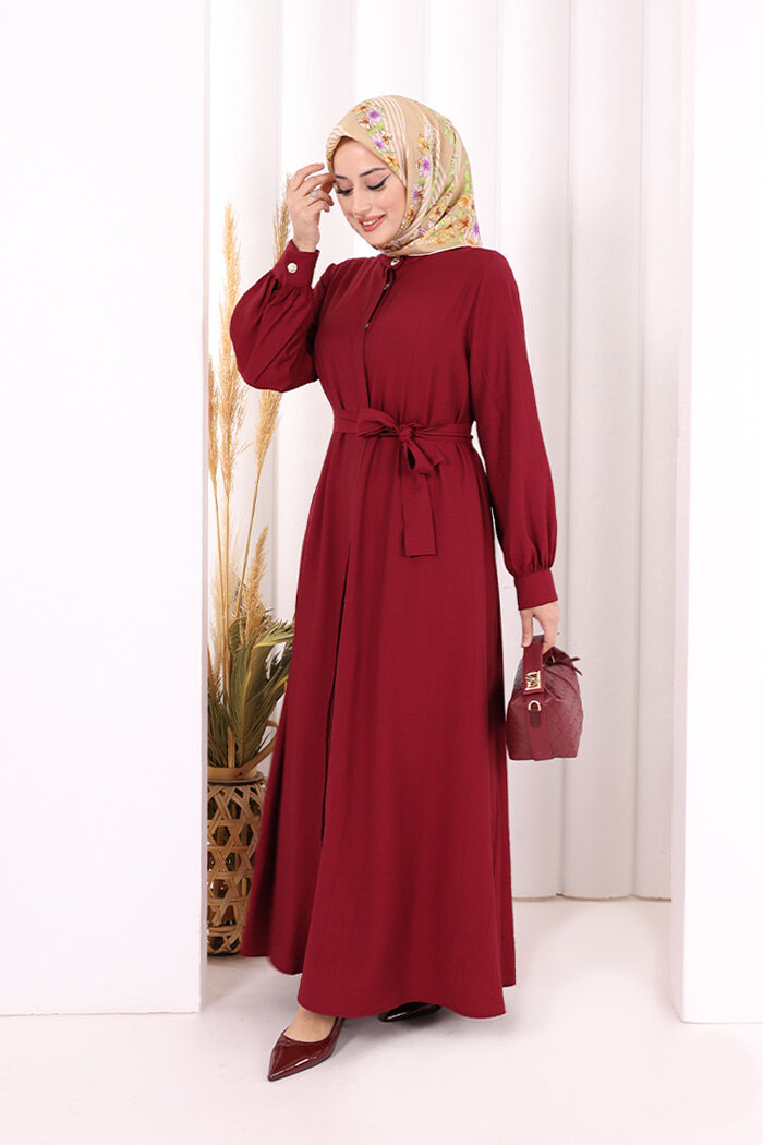 Hac Umre Elbise Boydan Düğmeli 7053 Bordo - 3