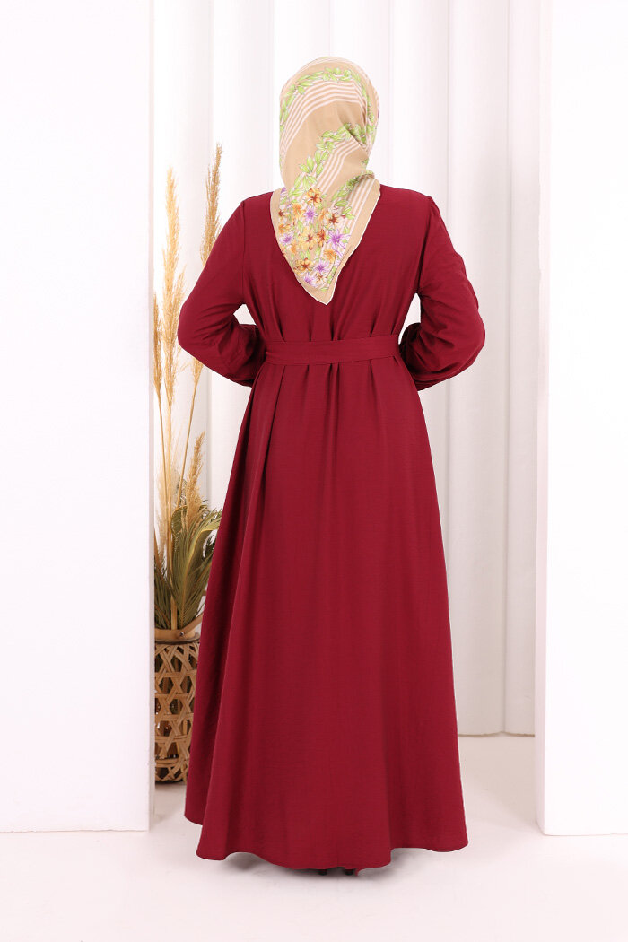 Hac Umre Elbise Boydan Düğmeli 7053 Bordo - 4