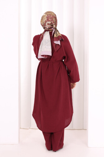 Hac Umre Keten Tunik Pantolon Takım 8013 Bordo - 5