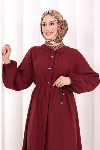 Hac Umre Keten Tunik Pantolon Takım 8013 Bordo - 6