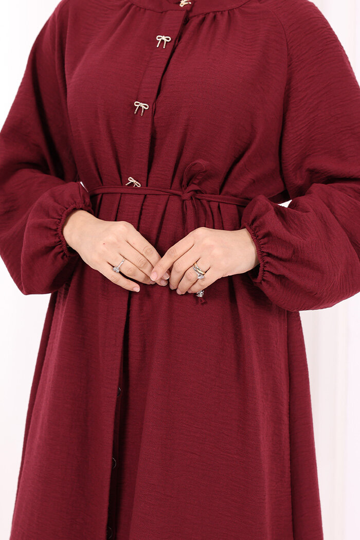 Hac Umre Keten Tunik Pantolon Takım 8013 Bordo - 7