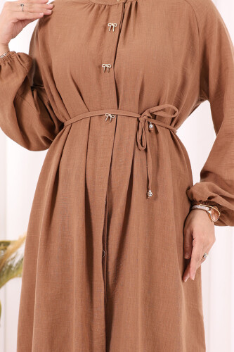 Hac Umre Keten Tunik Pantolon Takım 8013 Taba - 6