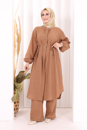 Hac Umre Keten Tunik Pantolon Takım 8013 Taba