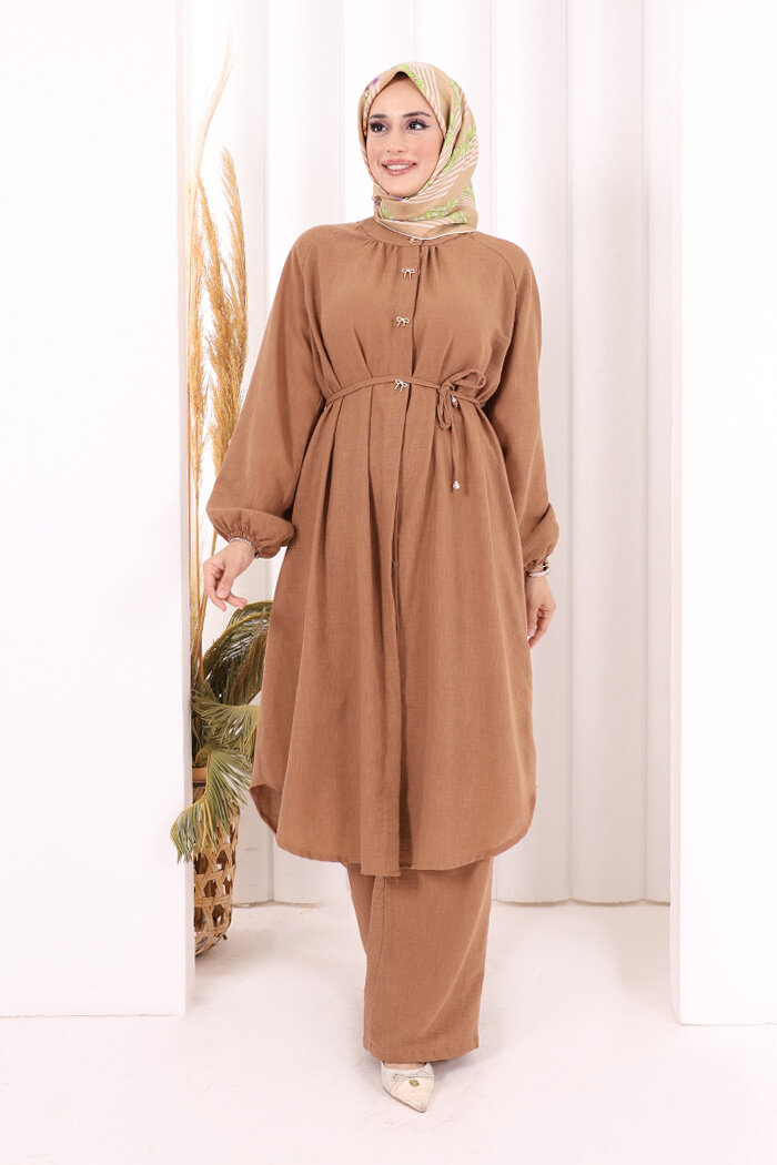 Hac Umre Keten Tunik Pantolon Takım 8013 Taba - 2