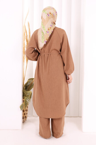 Hac Umre Keten Tunik Pantolon Takım 8013 Taba - 4