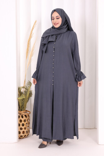 Hac  Umre Takım Önü Düğmeli Tunik,Pantolon  ŞAL  HEDİYE  8014 Füme 