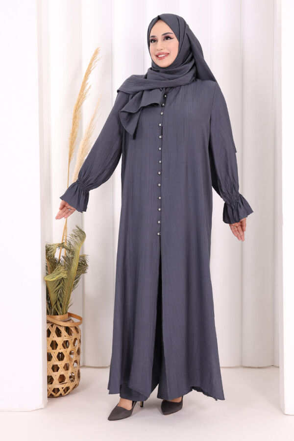 Hac  Umre Takım Önü Düğmeli Tunik,Pantolon  ŞAL  HEDİYE  8014 Füme - 4