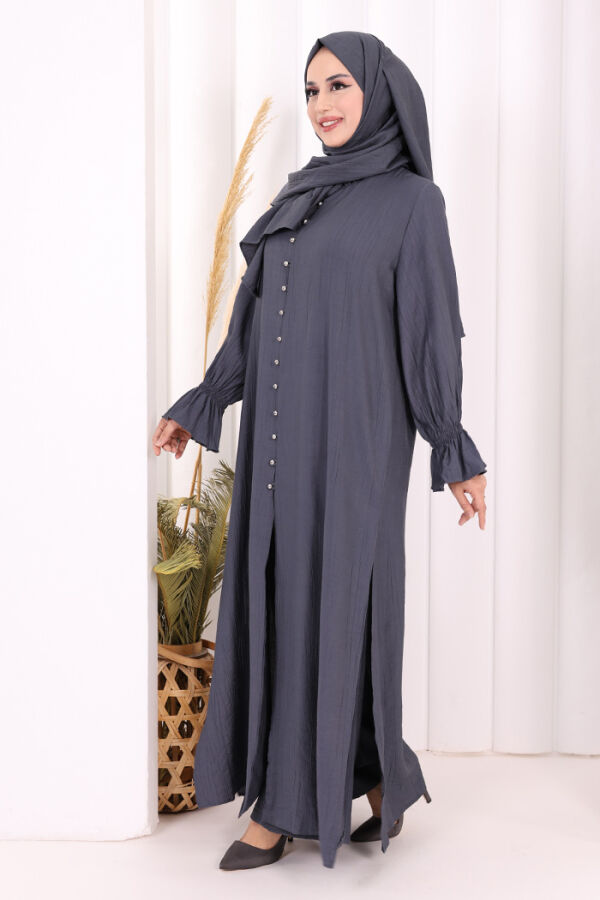 Hac  Umre Takım Önü Düğmeli Tunik,Pantolon  ŞAL  HEDİYE  8014 Füme - 5