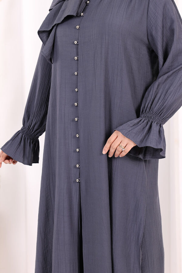 Hac  Umre Takım Önü Düğmeli Tunik,Pantolon  ŞAL  HEDİYE  8014 Füme - 8