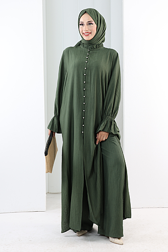 Hac  Umre Takım Önü Düğmeli Tunik,Pantolon  ŞAL  HEDİYE  8014 Haki 