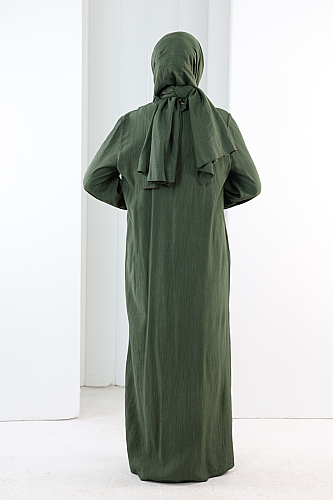 Hac Umre Takım Önü Düğmeli Tunik,Pantolon ŞAL HEDİYE 8014 Haki - 4
