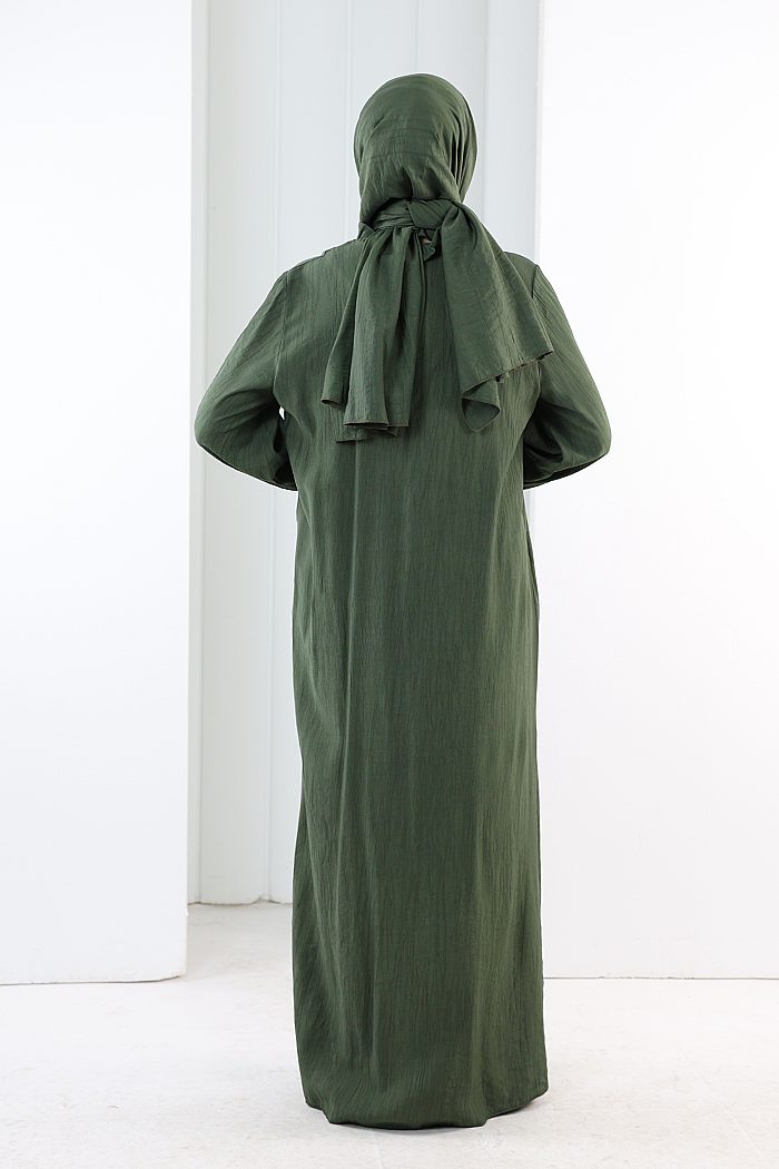 Hac Umre Takım Önü Düğmeli Tunik,Pantolon ŞAL HEDİYE 8014 Haki - 4